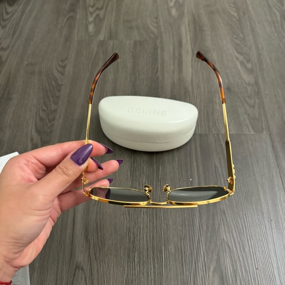 Celine TRIOMPHE METAL 04 SUNGLASSES IN METAL Gold Green New - Picture 9 of 16